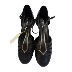 Yessa Black T-strap Pumps 20S Flapper Heels Ballroom Dance Shoes Size 11